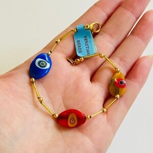 VTG colorful Bracelet Murano Venetian Millefiori Art Glass gold beads Estate 7"